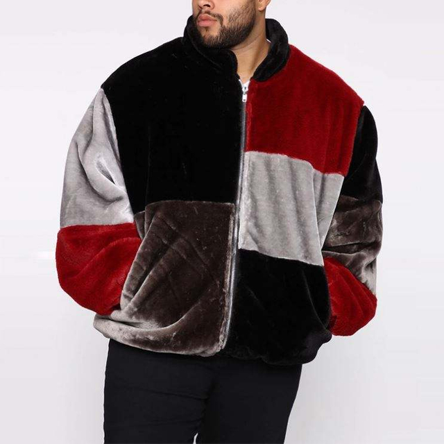 Colorblock ziemas jaka vīriešu garām piedurknēm kažokādas lielizmēra liela izmēra jaka Bomber