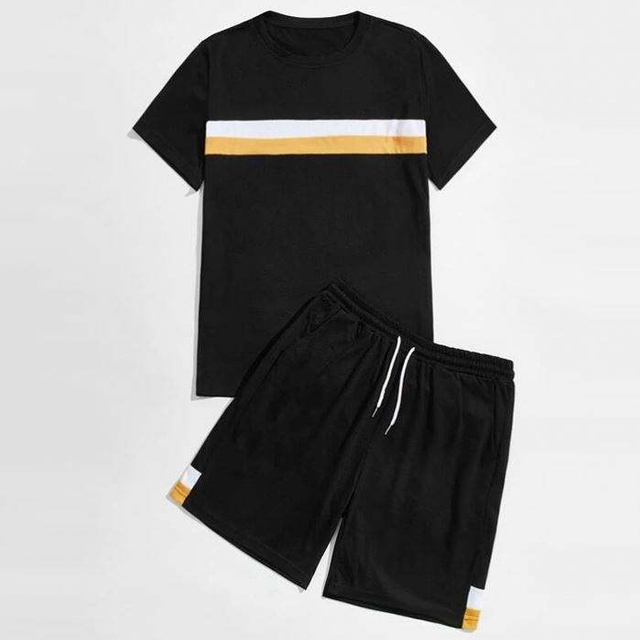 Conjunto de pantalones cortos de verano para hombres Conjuntos de dos piezas de camiseta y pantalones cortos a rayas de manga corta