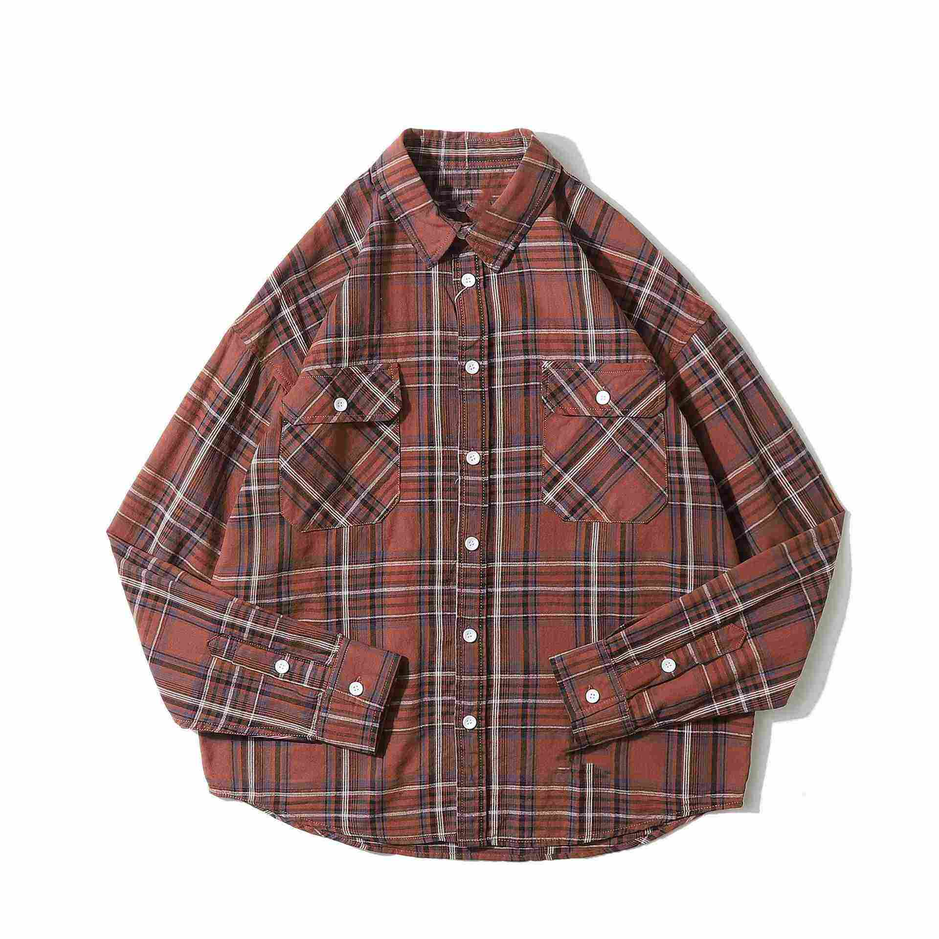 OEM Tillverkare Grossist Bomull Casual Oversize Storlek Full Pl&auml;d tryckta Vintage Lapel Shirts F&ouml;r m&auml;n