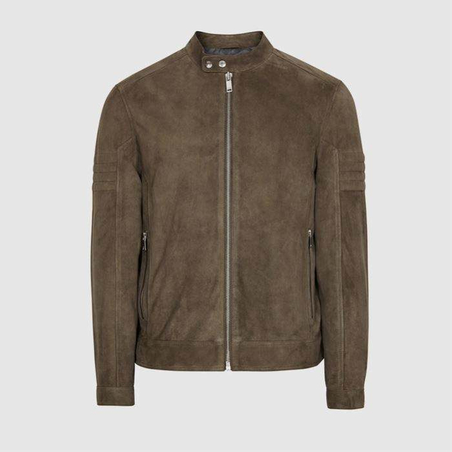 Veste de Style urbain avec Logo personnalis&eacute;, col montant, vert arm&eacute;e doux, 100% daim, vestes pour hommes