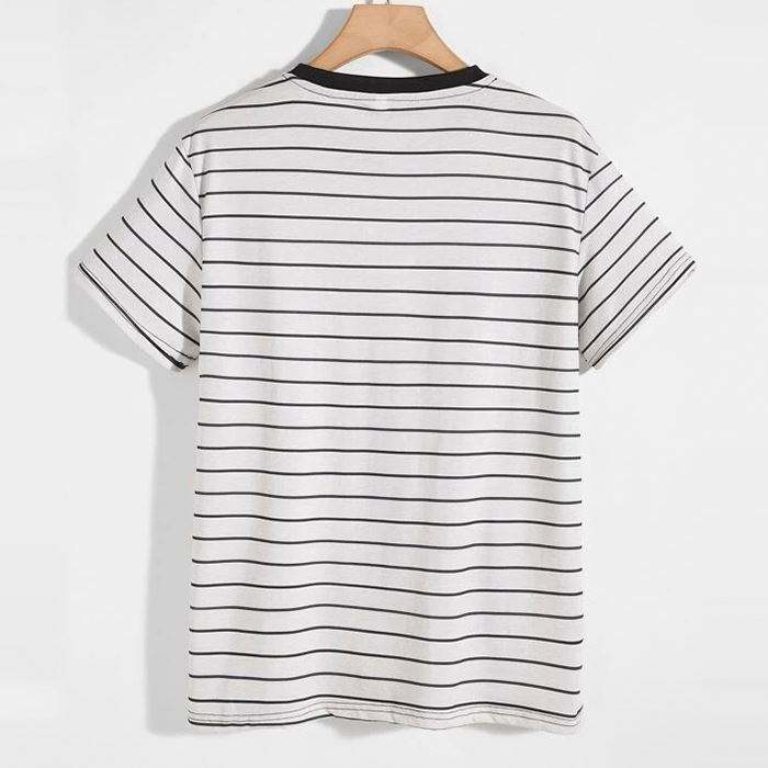 Oem Bulk Engros Brand Tshirts Kontrastbindende M&aelig;nd Sommer Kort&aelig;rmet Stribet Tshirt