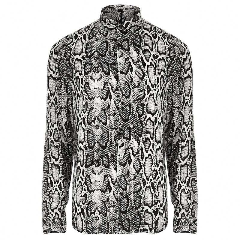 ผู้ผลิต OEM เสื้อสำหรับผู้ชายเสื้อฮาวายสีเทางูพิมพ์เสื้อแขนยาว