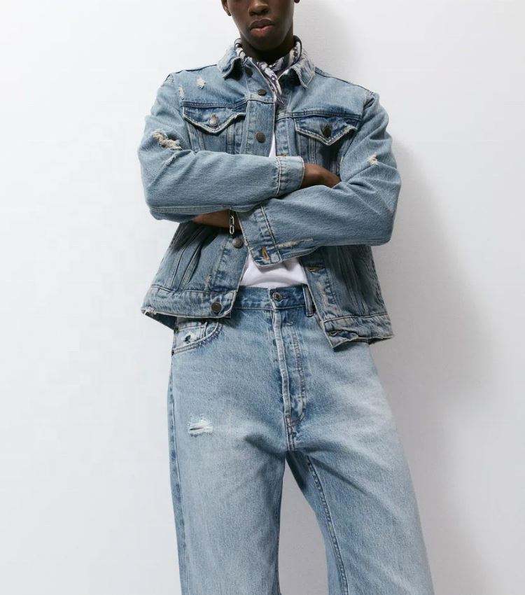 OEM-producent Custom Herre Bomuld Streetwear Button Up Vintage Distressed Jean Denimjakke
