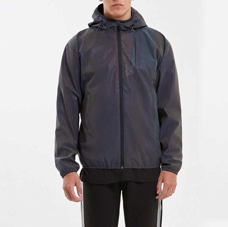 OEM Producent Custom M&aelig;nd Lang&aelig;rmet Zip Up Vandt&aelig;t Vindjakke Regnbue Reflekterende Sportsjakke
