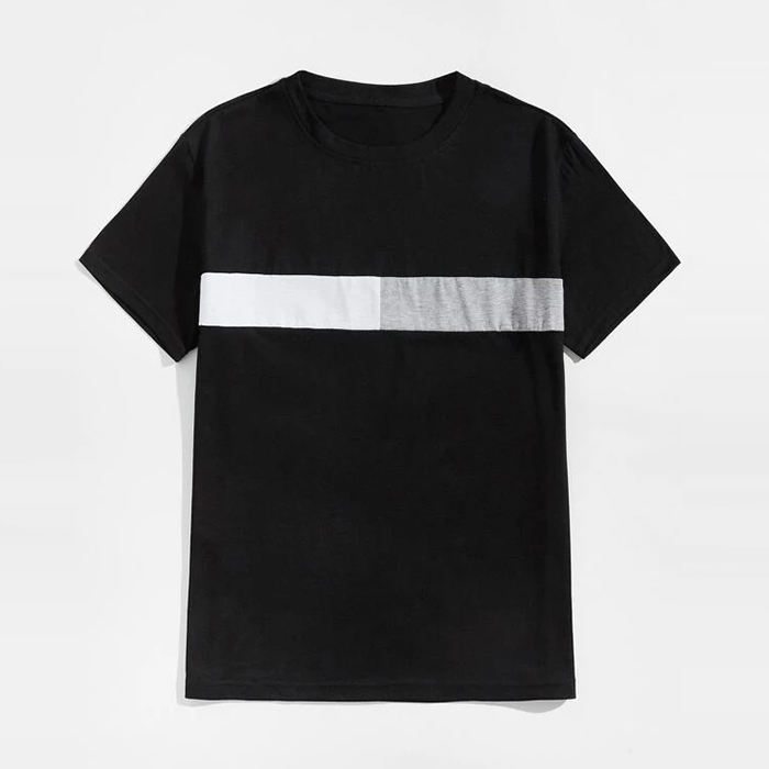 Masseudsalg h&oslash;jkvalitets T-shirt Kontrastpanel Kort&aelig;rmede Blanke T-shirts med rund hals til m&aelig;nd