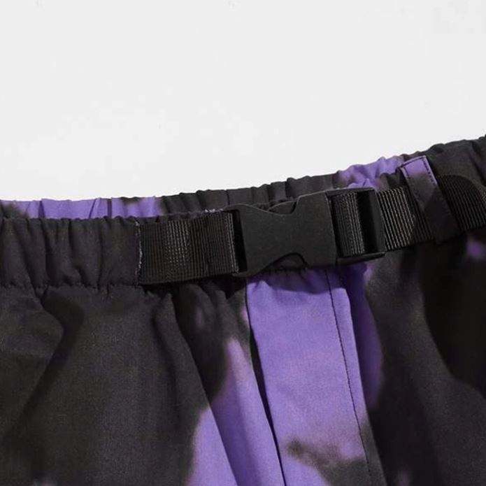 Pantaloncini da palestra di nuova moda con fibbia e cintura in vita, boxer estivi da uomo in poliestere stampato con tintura a cravatta