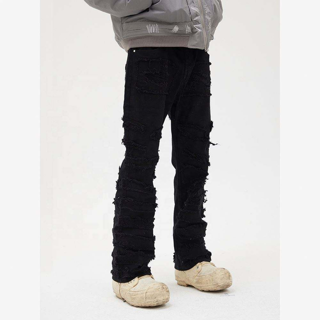 Produttore OEM Personalizza il tuo LOGO Pantaloni cargo da uomo pantaloni casual stile distruzione con taglio vivo e vestibilit&agrave; ampia hip-hop