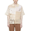 Fabricante OEM, blusa de verano personalizada, moda Beige, manga corta, cuello cuadrado, camisa de algod&oacute;n de ganchillo ahuecada para hombres