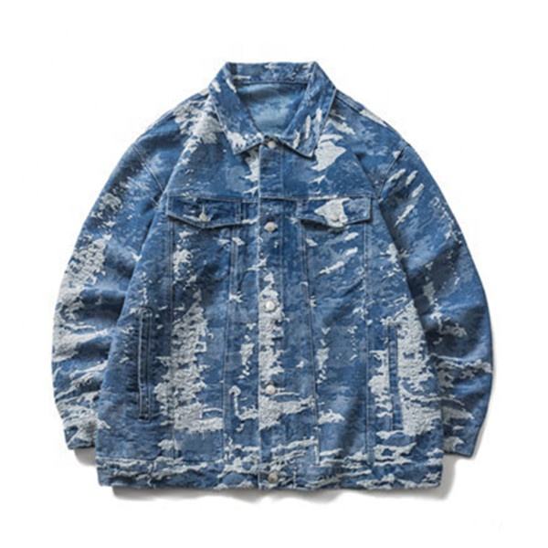 OEM-produsent Engros Denim Tie Dye Personlighet Plussst&oslash;rrelser Mote tredimensjonal lommejakke