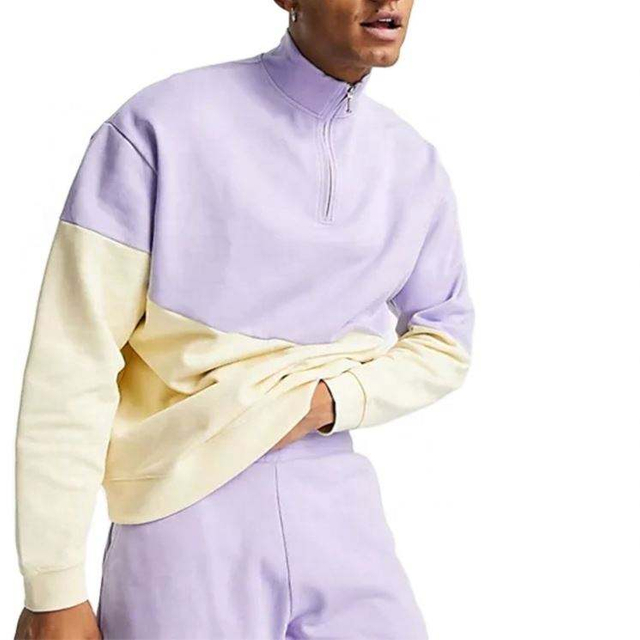 Felpa con cappuccio oversize a colori a contrasto con collo alto e mezza cerniera personalizzata da uomo del produttore OEM