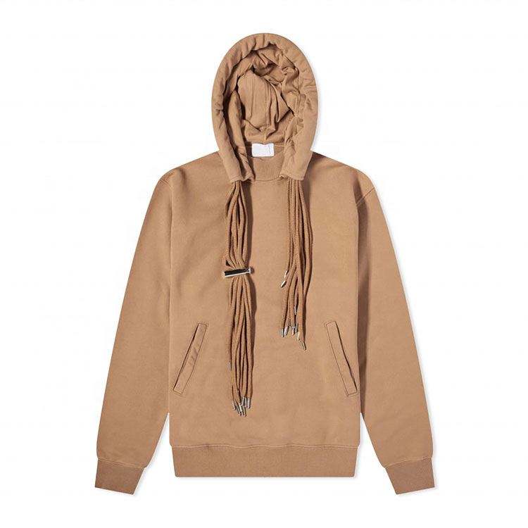 Извънгабаритна памучна суичър с качулка от OEM производител, обикновена качулка с джобове от двете страни и множество шнурове
