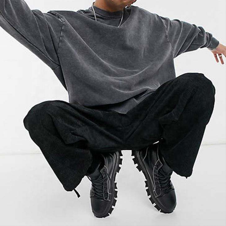 OEM-Hersteller, kundenspezifisches graues Herren-Sweatshirt mit hohem Halsausschnitt, &uuml;bergro&szlig;es Vintage-Sweatshirt aus gewaschener Baumwolle mit Acid-Waschung