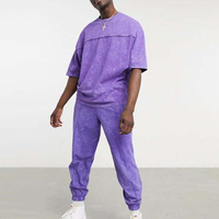 Atacado personalizado marca qualidade fatos de treino oversized &aacute;cido lavado duas pe&ccedil;as conjunto de treino de ver&atilde;o dos homens