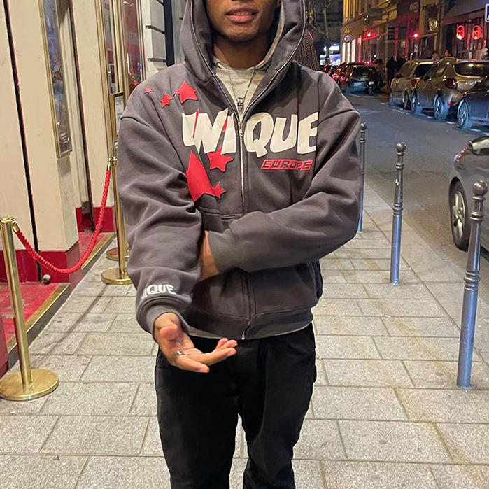 Fabricant de gros OEM unisexe Logo personnalis&eacute; fermeture &eacute;clair Zipup blanc Streetwear impression bouff&eacute;e sublim&eacute; hommes sweat &agrave; capuche zipp&eacute; complet