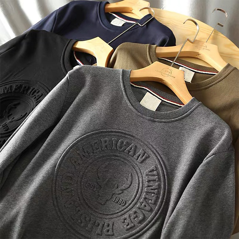 Виробник OEM Високоякісна 100% бавовна з 3D логотипом Crewneck Emboss Спеціальний пуловер з круглим вирізом і тисненням