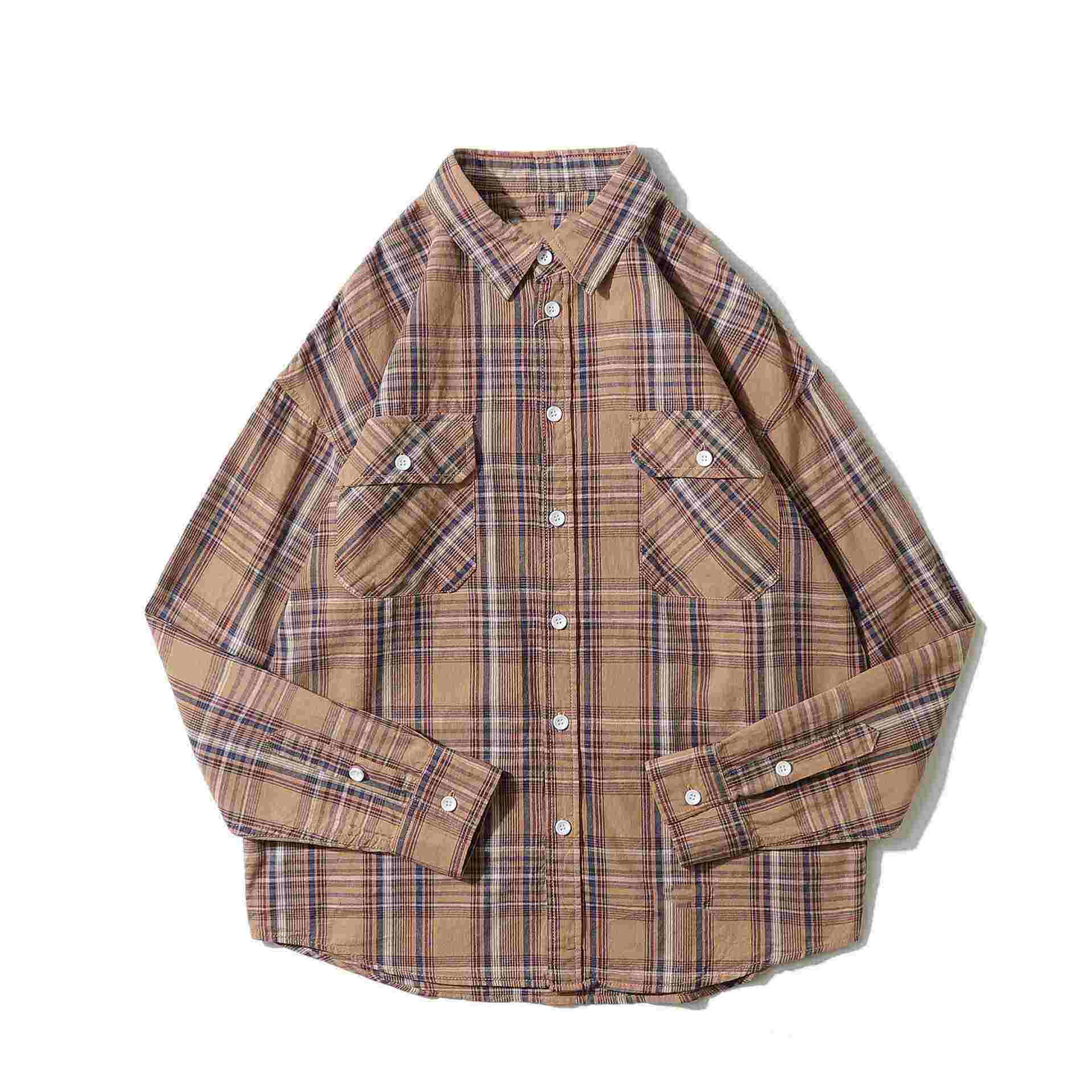OEM Tillverkare Grossist Bomull Casual Oversize Storlek Full Pl&auml;d tryckta Vintage Lapel Shirts F&ouml;r m&auml;n