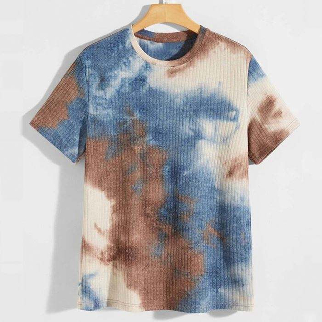 Produttore di magliette T-shirt da uomo personalizzate T-shirt in maglia a costine a maniche corte con motivo tie-dye