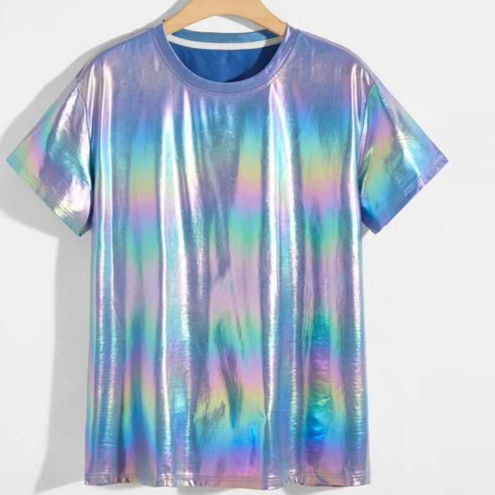 လက်ကား စိတ်ကြိုက် ဒီဇိုင်နာ တီရှပ် Holographic Satincrew Neck Hip Hop တီရှပ် အမျိုးသား