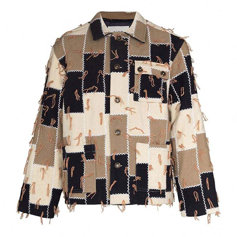 Giacca con frange patchwork monopetto a maniche lunghe di alta qualit&agrave; personalizzata da uomo produttore OEM