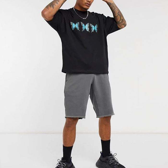 Gro&szlig;handel Streetwear Black Butterfly Bedrucktes T-Shirt Kurzarm Herren 100 % Baumwolle Print On Demand T-Shirt
