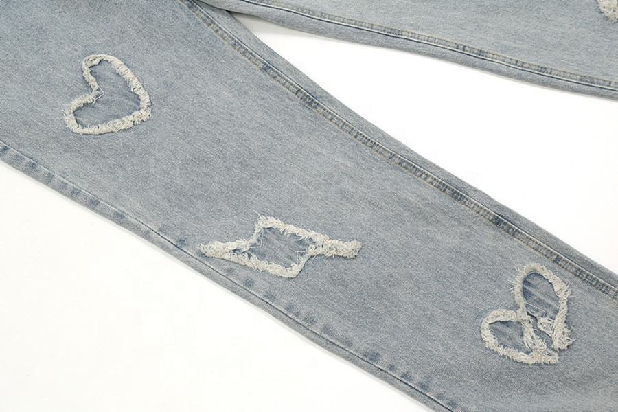OEM proizvođač, veleprodaja prilagođenog logotipa High Street traper hlače Isprane patch tkanine Vunene rubne ležerne hlače za muškarce Odjeća