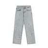ຜູ້ຜະລິດ OEM ຂາຍສົ່ງ Custom Logo High Street Denim Pants Washed Patch Cloth Wool Edge Casual Trousers For Men Clothing