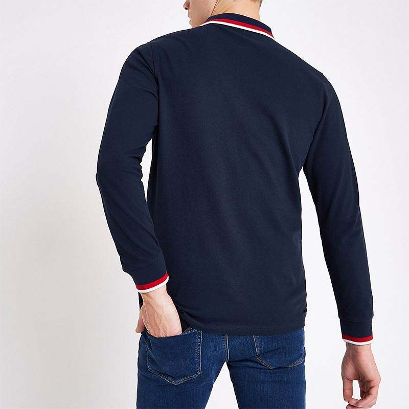 Herrenhemden Marineblaues Langarm-Poloshirt mit Streifen