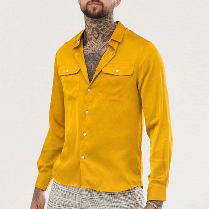 OEM-Hersteller hochwertiges, schlichtes Satin-Herren-Langarmhemd