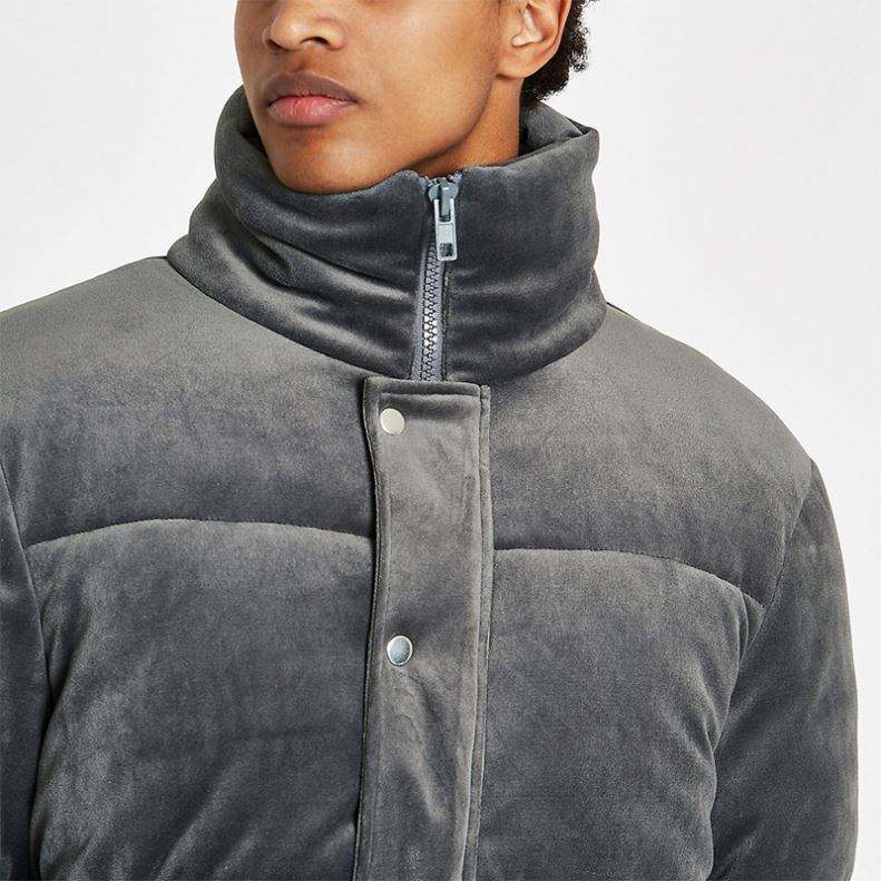 Abbigliamento uomo inverno 2018 Piumino con collo a imbuto in velluto grigio