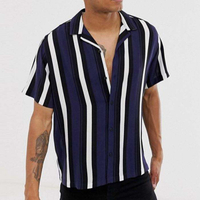 OEM Manufacturer High Quality Navy And White Vertical Stripe Short Sleeve Shirt O-Neck Polo Shirt For Men
