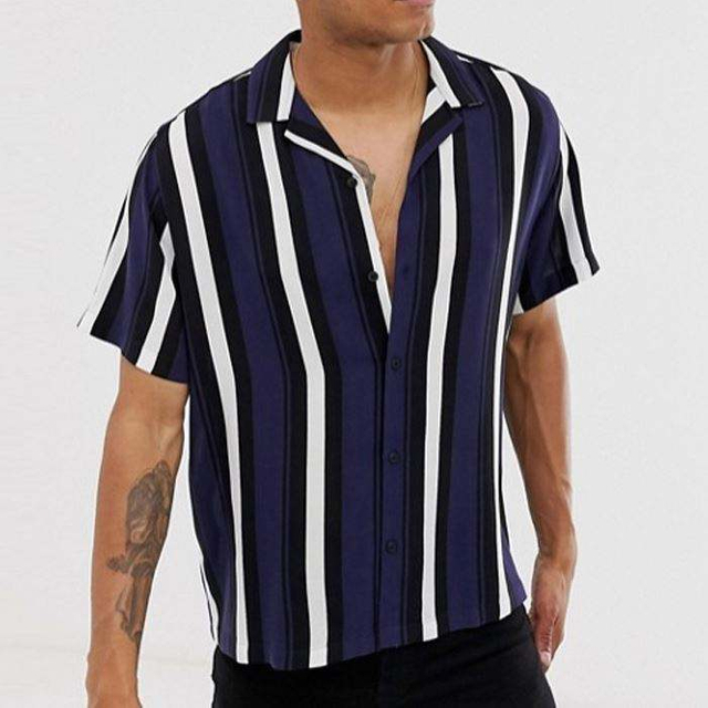 Polo da uomo con maniche corte a righe verticali blu scuro e bianche di alta qualit&agrave; del produttore OEM
