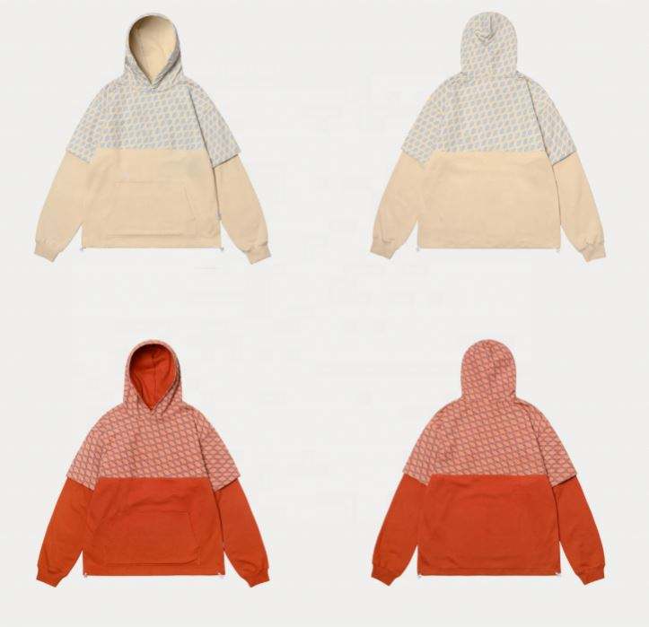 ຜູ້ຜະລິດ OEM Customized Plaid Patchwork Casual Custom Sweatshirt Plus Size Hoodies Men Hoodies