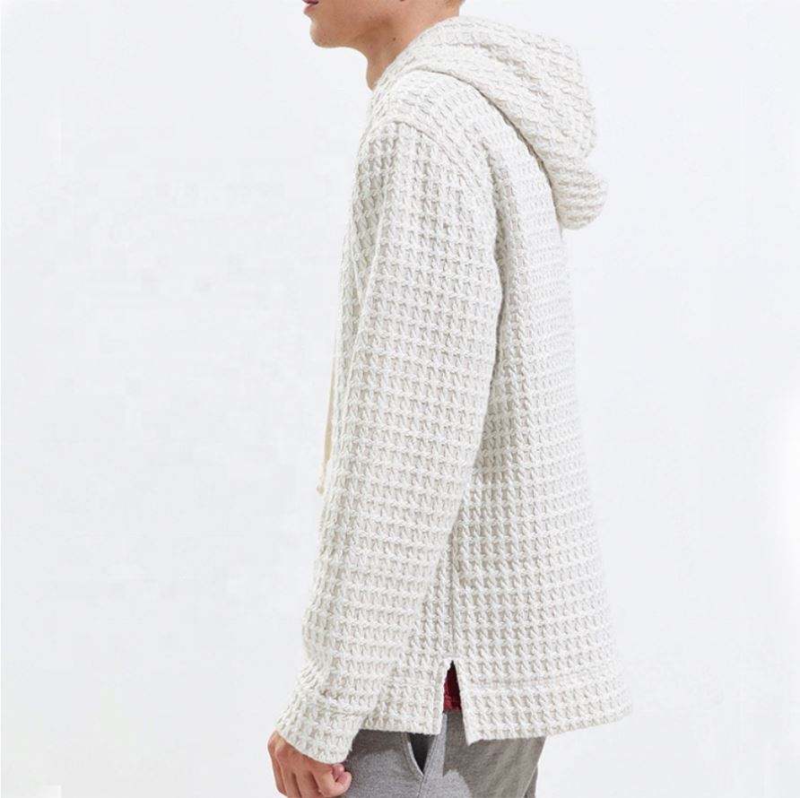 Fabricante OEM Personalizado Homens Novo Tecido Waffle Hoodie Unissex Solto Ajuste Ombro Waffle Pul&ocirc;ver Com Capuz