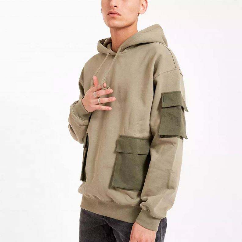OEM v&yacute;robce Nov&yacute; design Custom Relaxed Fit Heavyweight Hoodie Patchwork Multi Cargo Pocket Plus Size P&aacute;nsk&aacute; mikina