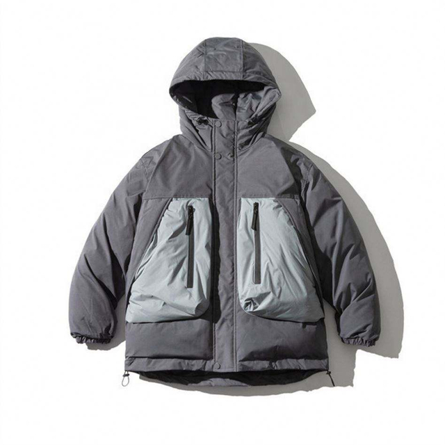 ຜູ້ຜະລິດ Oem ຜູ້ຊາຍ Hooded Cotton-Padded Coat Clash Color Stitching Pocket Loose Cargo Jacket