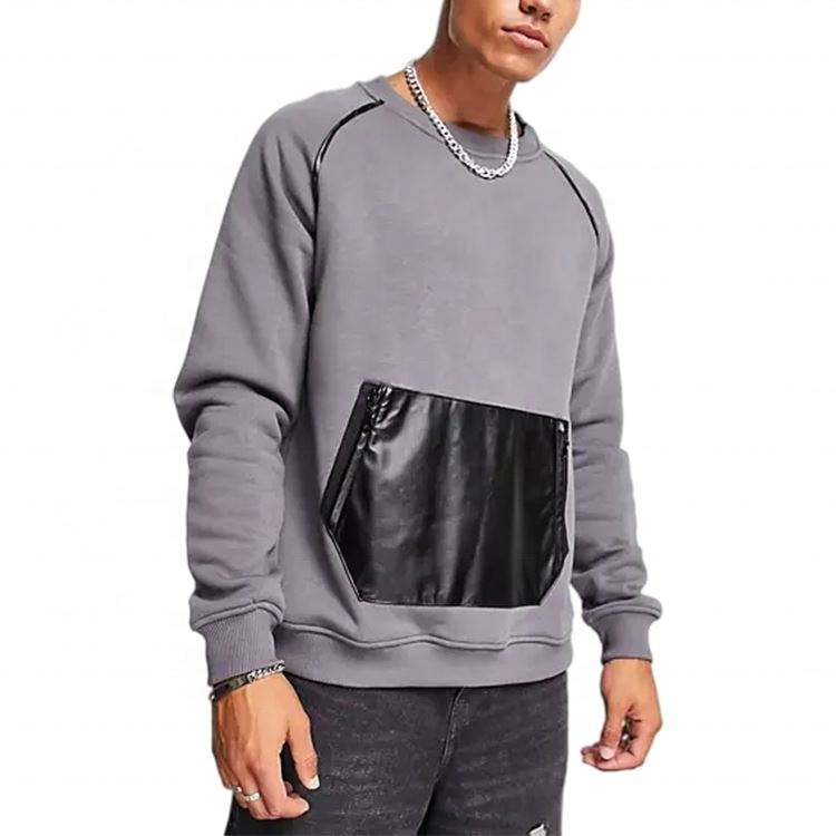 OEM v&yacute;robce Zak&aacute;zkov&aacute; Nov&aacute; M&oacute;da Muži Kontrast Pu Kůže Kapsa Oversized Fleece Bavlna Mikiny Pulovry