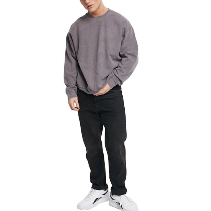 Hoogwaardige herengewassen sweatshirts, oversized herensweatshirts met ronde hals en drop-shoulder