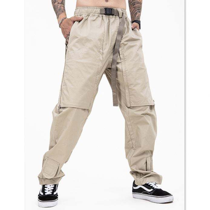 More Mens Cargo Pants Colod Color Buckle Waist Deta