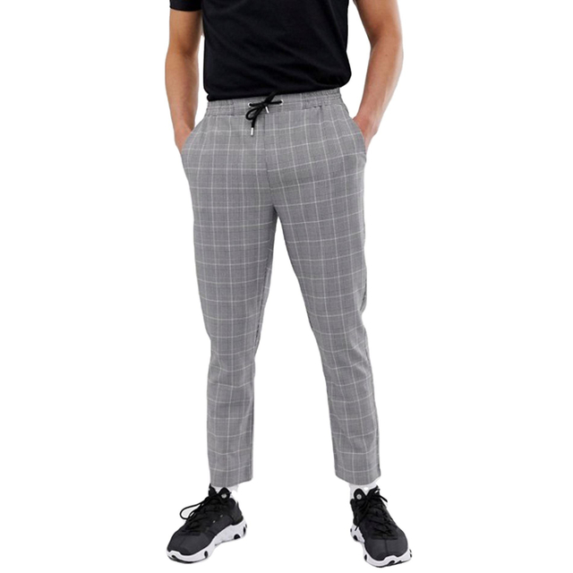 Pantalon court &agrave; carreaux gris tiss&eacute; &agrave; la mode pour hommes