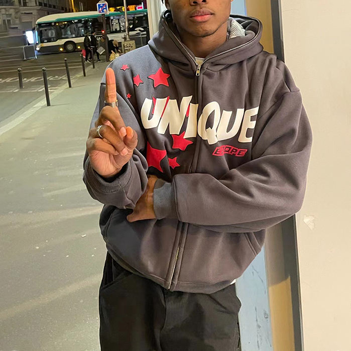 Fabricant de gros OEM unisexe Logo personnalis&eacute; fermeture &eacute;clair Zipup blanc Streetwear impression bouff&eacute;e sublim&eacute; hommes sweat &agrave; capuche zipp&eacute; complet