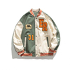 Oem Custom Logo Fall Creber Winderbreaker Men Contrat PU Panel 3D Embroidery Patched Bomber Jacket