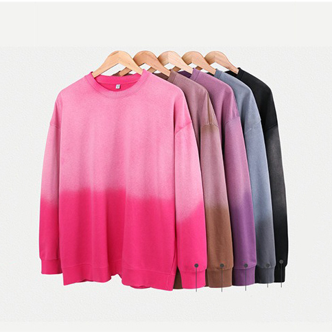 400Gsm ခေတ်ဟောင်း Gradient အရောင် Streetwear Crewneck Retro စိတ်ကြိုက်လိုဂို အမျိုးသားများအတွက် Hoodie အင်္ကျီ
