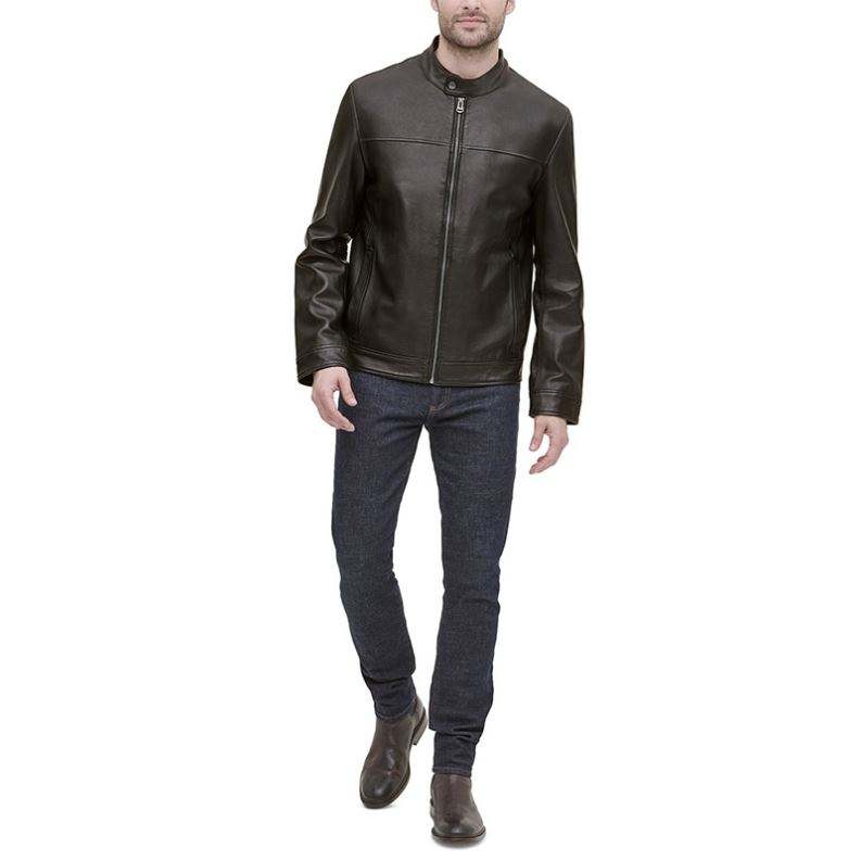 Μαύρο δερμάτινο μπουφάν Oem Manufacturer Custom Μαύρο δερμάτινο μπουφάν με μακρυμάνικο γιακά με φερμουάρ