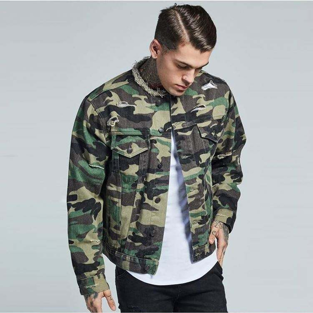 Vente en gros de v&ecirc;tements New York Jaket Jeans Veste en jean sans col camouflage pour hommes