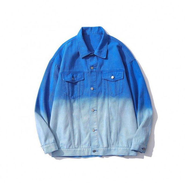 OEM-Hersteller Gro&szlig;handel Custom Fashion Denim Cardigan Bekleidungsjacke mit Farbverlaufsmuster