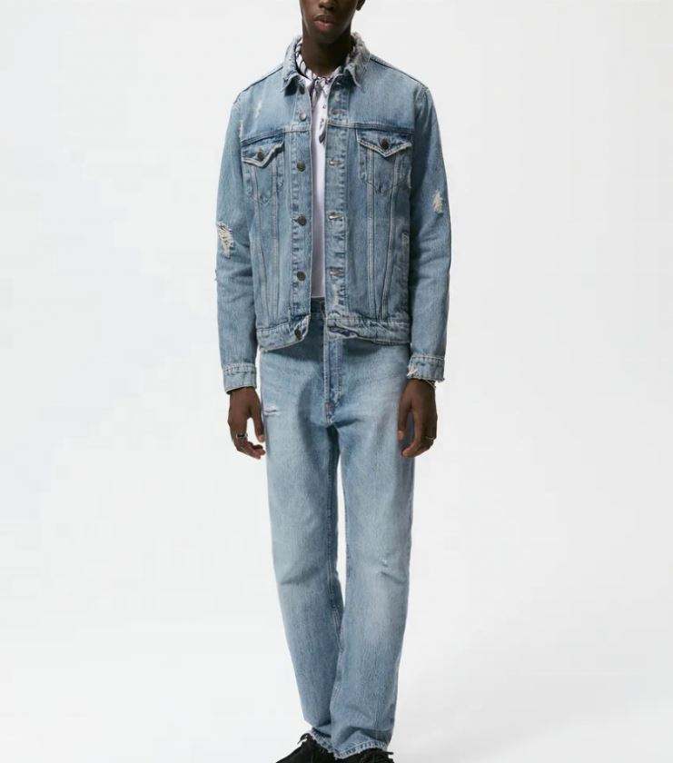 OEM-producent Custom Herre Bomuld Streetwear Button Up Vintage Distressed Jean-denimjakke