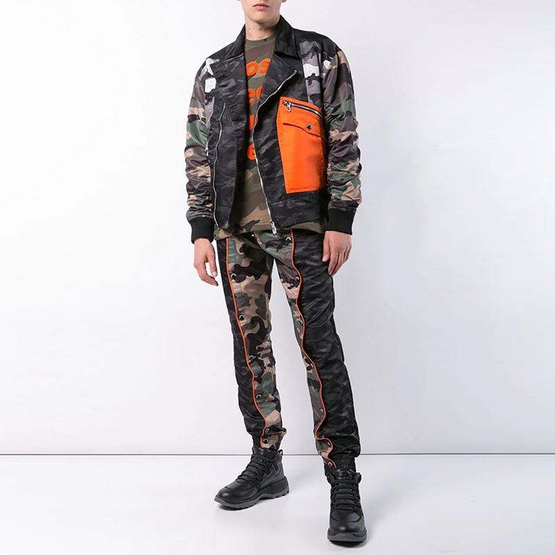 ຜູ້ຜະລິດ OEM Custom Men's Coat High Quality Long Sleeve Turn-Down Collar Zipper Patchwork Sport Camouflage Jacket