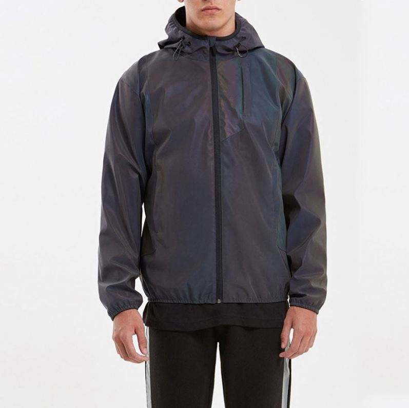 La manga larga de encargo de los hombres del fabricante del OEM rel&aacute;mpago encima de la chaqueta reflexiva del deporte del arco iris de la cazadora impermeable