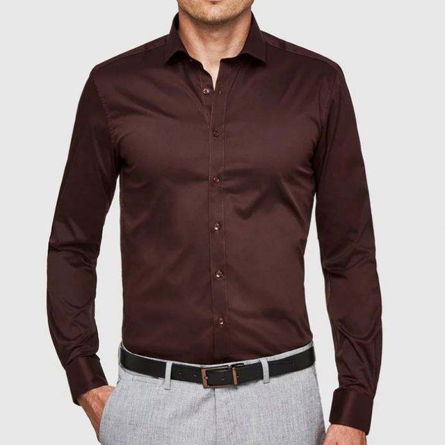 OEM-producent H&oslash;jkvalitets herre kjole skjorte Burgundy Slim Fit Regular Collar Lang&aelig;rmet skjorte