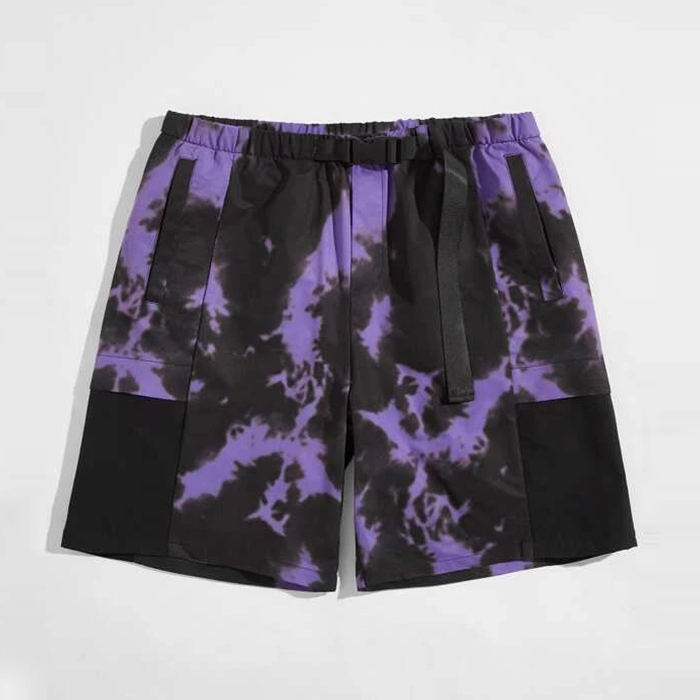 Pantaloncini da palestra di nuova moda con fibbia e cintura in vita, boxer estivi da uomo in poliestere stampato con tintura a cravatta